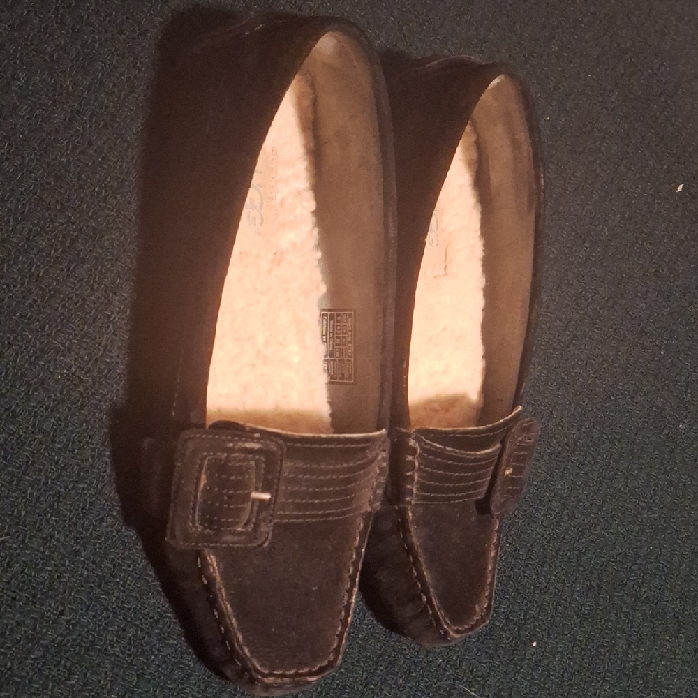 Ugg  Black Suede Moccasins with Buckle